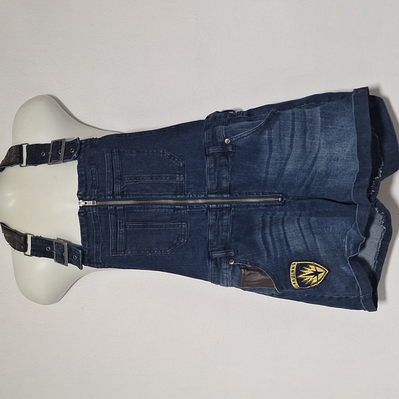 Marvel Blue Denim Overalls Shorts Zipper Classic Style Her Universe Size Medium - Picture 1 of 11